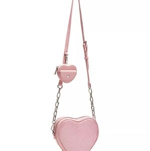 Madden Girl Lola Rinestones emblished, Heart Shape Crossbody bag. Blush Pink.